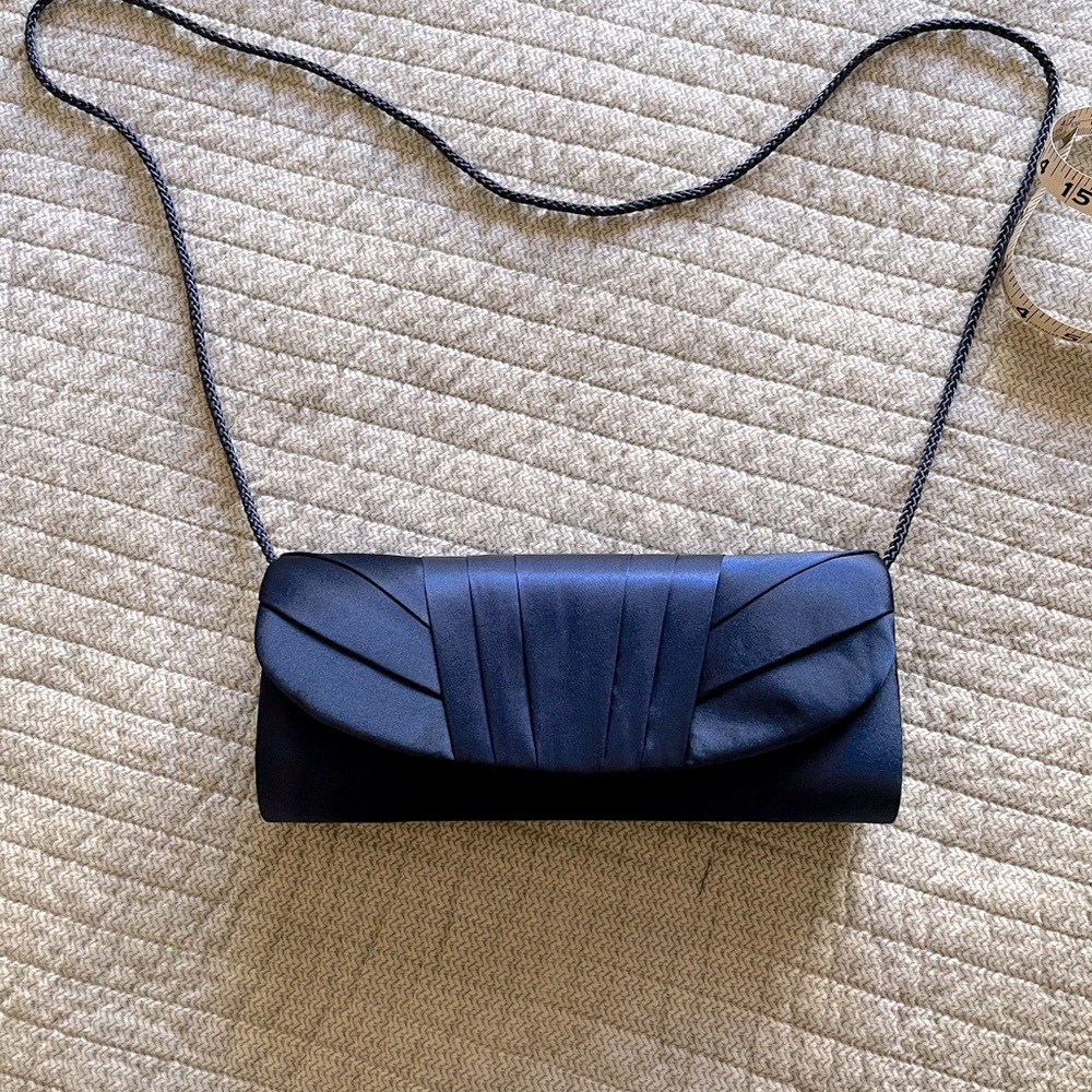 Elegant Black Satin Evening Clutch with Chain Strap